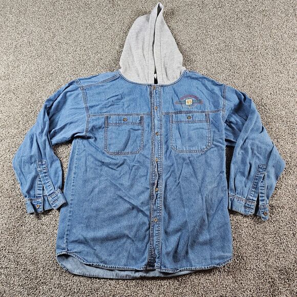Gitano Other - Vintage Gitano Shirt Mens Medium Blue Chambray Buttoned Hooded 80s 90s Western